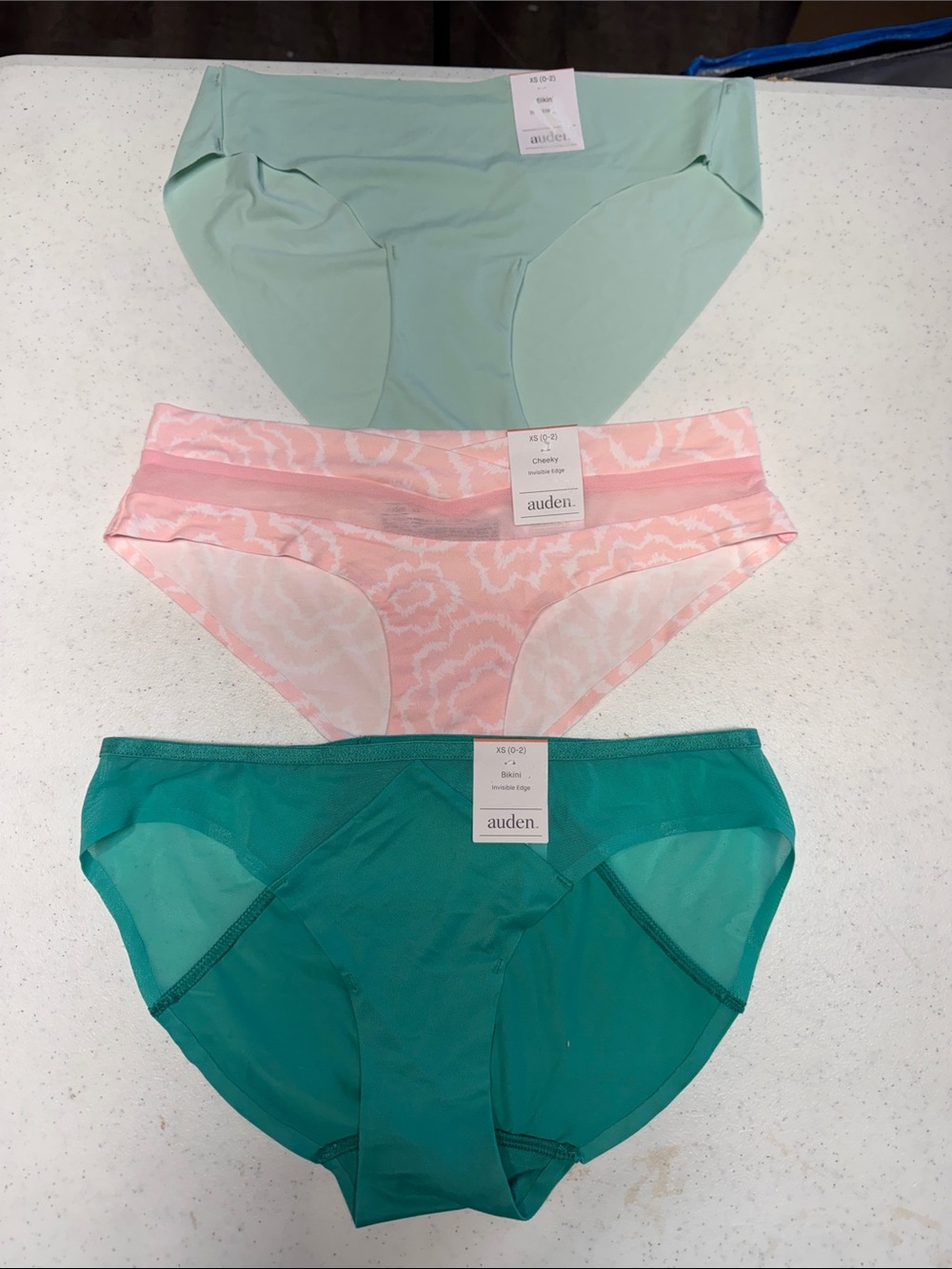 XS-Auden Women's 3-Pack Bikiniβ Bottoms in Mint, Pink Floral & Teal